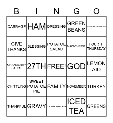 THANKSGIVING Bingo Card