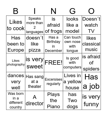 People Bingo- Proper Nouns Bingo Card