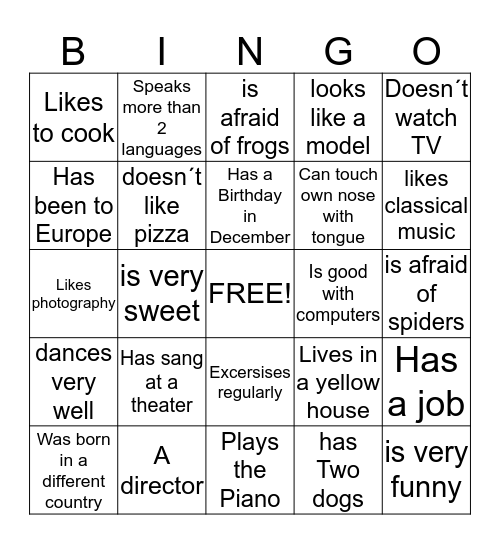 People Bingo- Proper Nouns Bingo Card