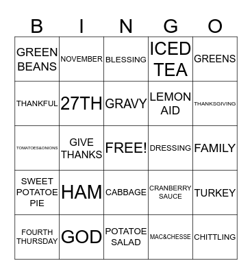THANKSGIVING Bingo Card