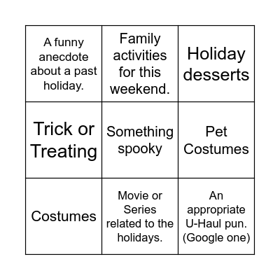 Halloween Small Talk Bingo Card