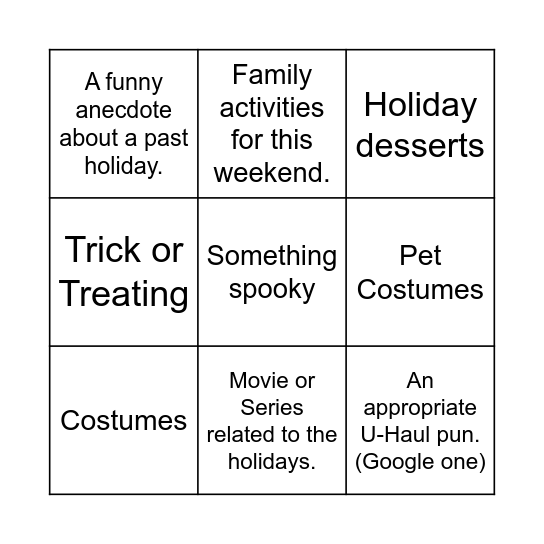 Halloween Small Talk Bingo Card