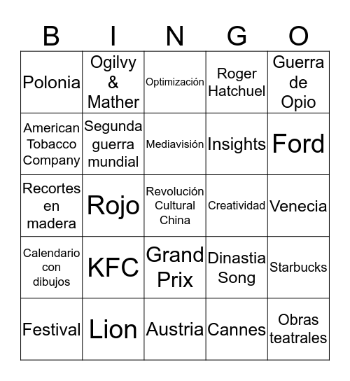 Publicidad Europa del Este, Asia y del Futuro Bingo Card