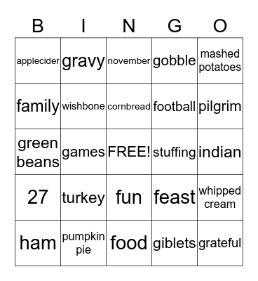 Thanksgiving Bingo Card