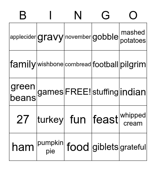 Thanksgiving Bingo Card