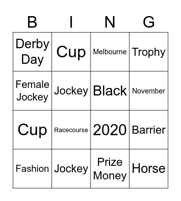 Melbourne Cup Bingo Card