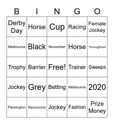 Melbourne Cup Bingo Card