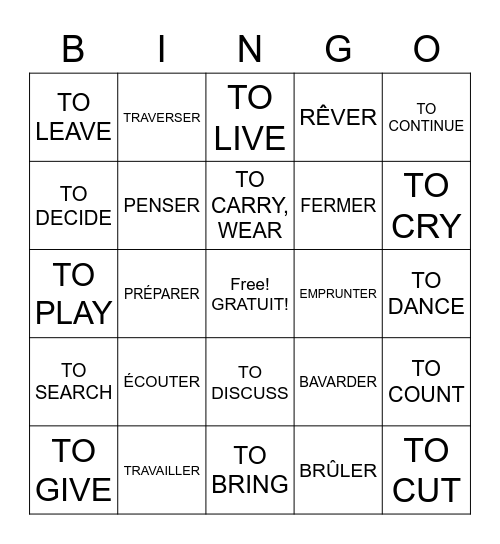 -ER VERBS Bingo Card