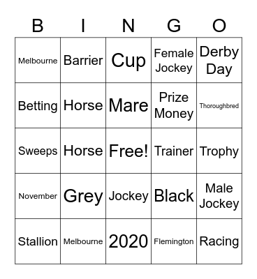 Melbourne Cup Bingo Card