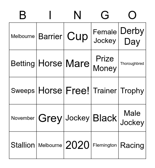 Melbourne Cup Bingo Card