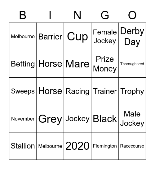 Melbourne Cup Bingo Card