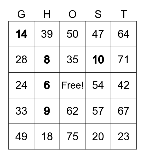 Halloween Bingo Card