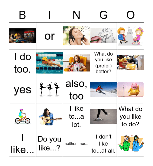 1A ¿Qué te gusta hacer? Bingo Card
