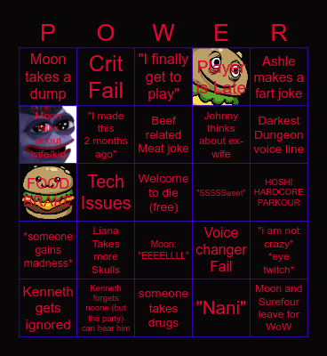 The Myriad Episode 2 "The power Pus Boys" Bingo Card