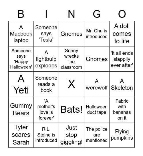 Goosebumps 2 Bingo Card