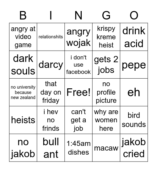 jakon Bingo Card