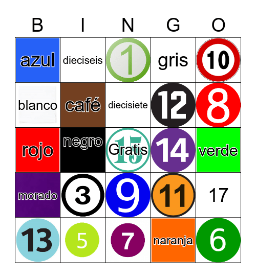 Numeros y Colores Bingo Card