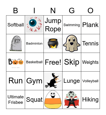 Halloween Physical Education Bingo Card