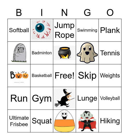 Halloween Physical Education Bingo Card