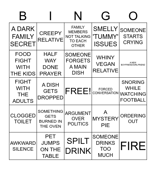 THANKSGIVING BINGO Card