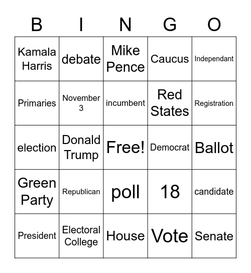 Election 2020 Bingo Card