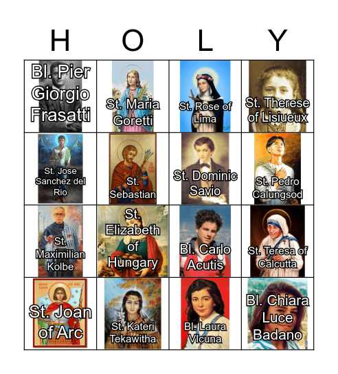 All Saints Day HOLY BINGO Card