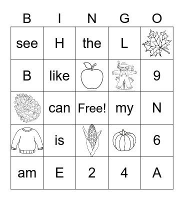 Fall Bingo Card