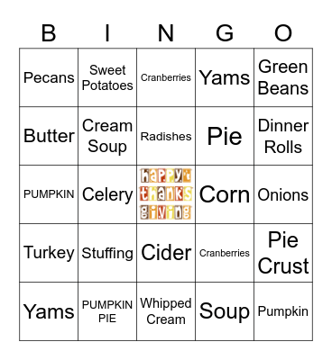 THANKSGIVING Bingo Card