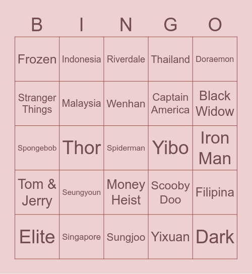 Nangni’s Bingo Board Bingo Card