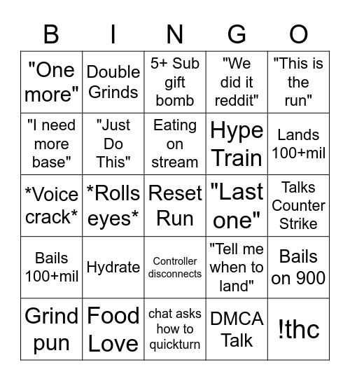andyTHPS Bingo Board Bingo Card