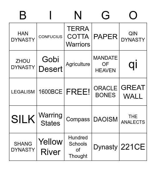 ANCIENT CHINA Bingo Card