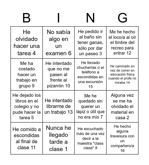 5th Grade BING-O! Bingo Card
