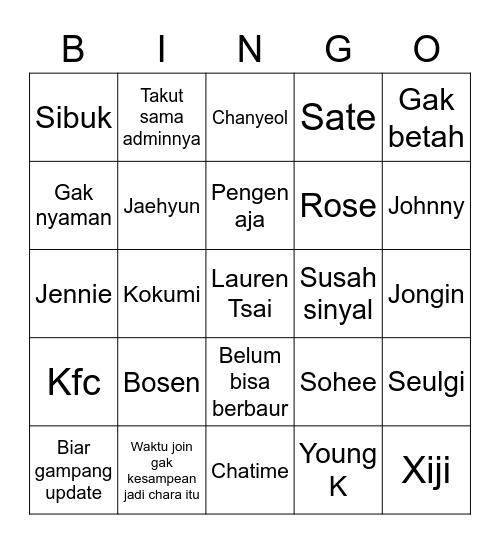 Punya Kiko Bingo Card