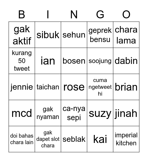 bingonya shinsu Bingo Card