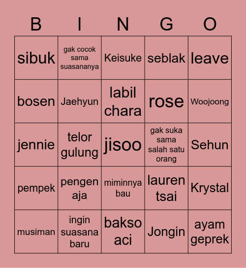 Bingo Somi Bingo Card