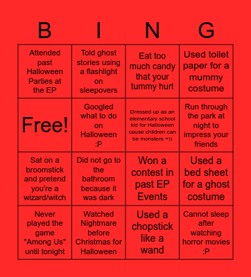 English Plaza (EP) Halloween Bingo Card