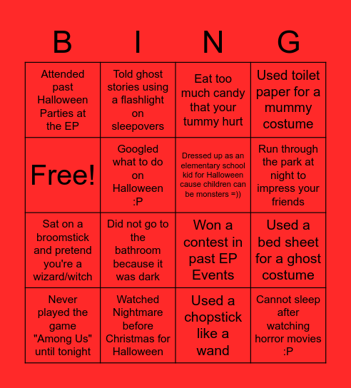 English Plaza (EP) Halloween Bingo Card