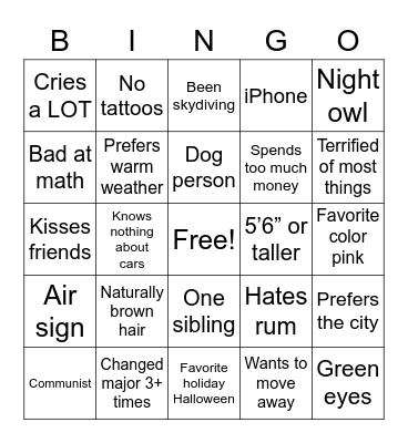 How alike are we? Bingo Card