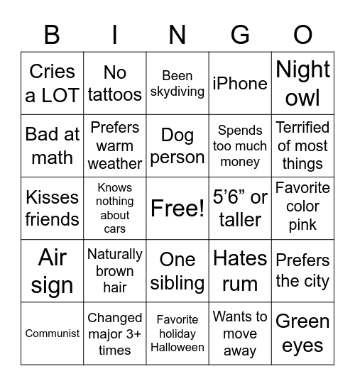 How alike are we? Bingo Card