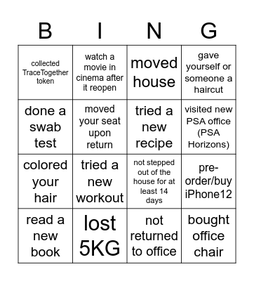 Unplug Bingo Card