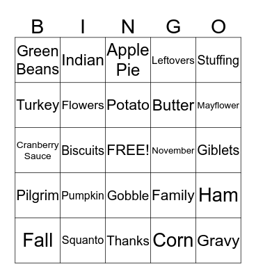 Thanksgiving Bingo Card