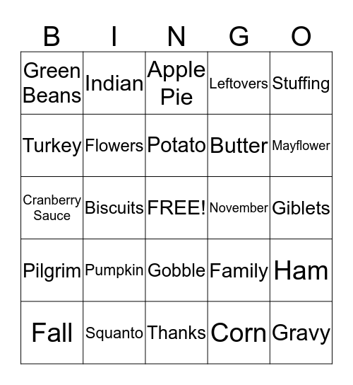 Thanksgiving Bingo Card