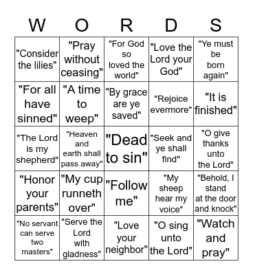 Bible Phrases Bingo Card