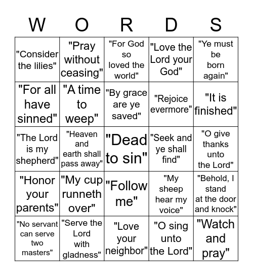 Bible Phrases Bingo Card