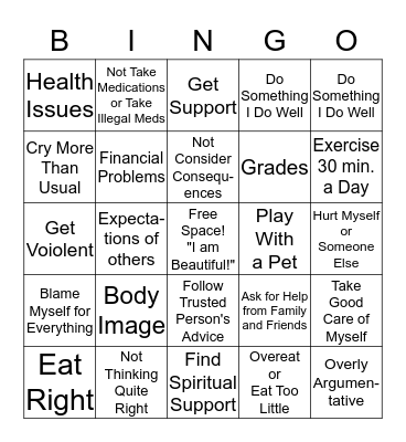 COPING SKILLS BINGO! Bingo Card