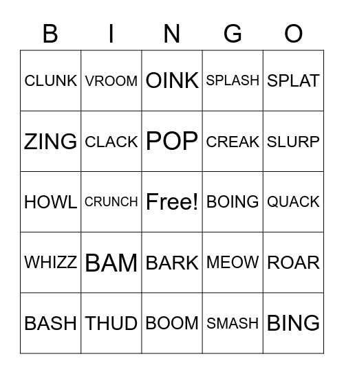 ONOMATOPOEIA Bingo Card
