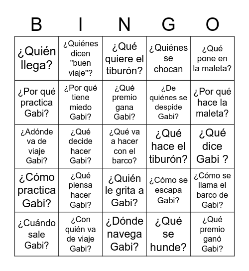 Gabi 10-11 preguntas Bingo Card