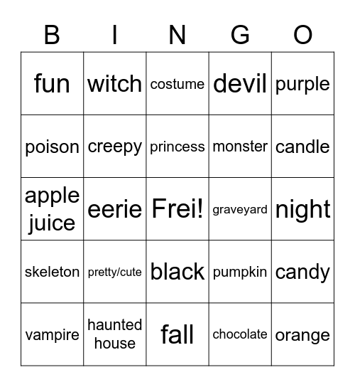 German Halloween 1 Bingo Card