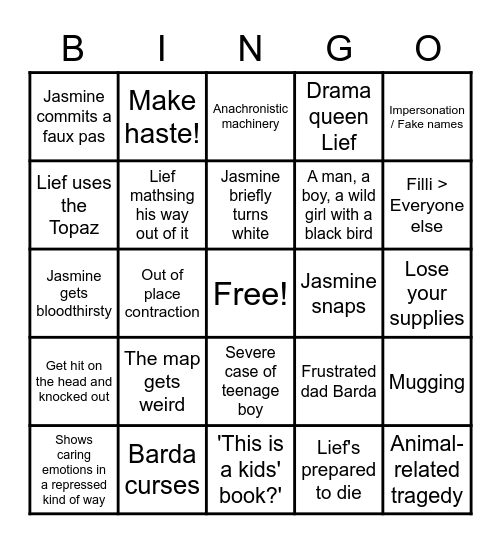 Deltora Quest Bingo Card