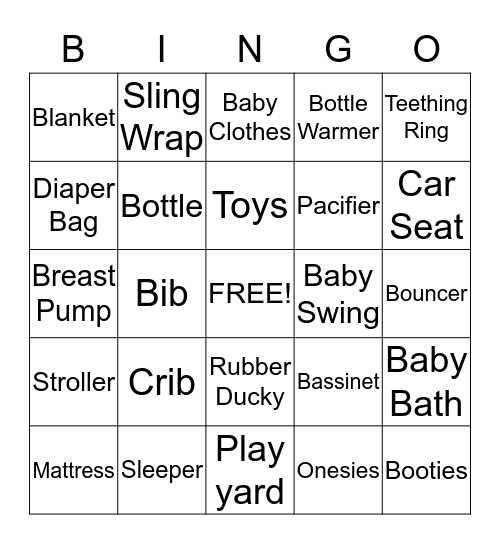 Bria's Baby Shower Bingo Card